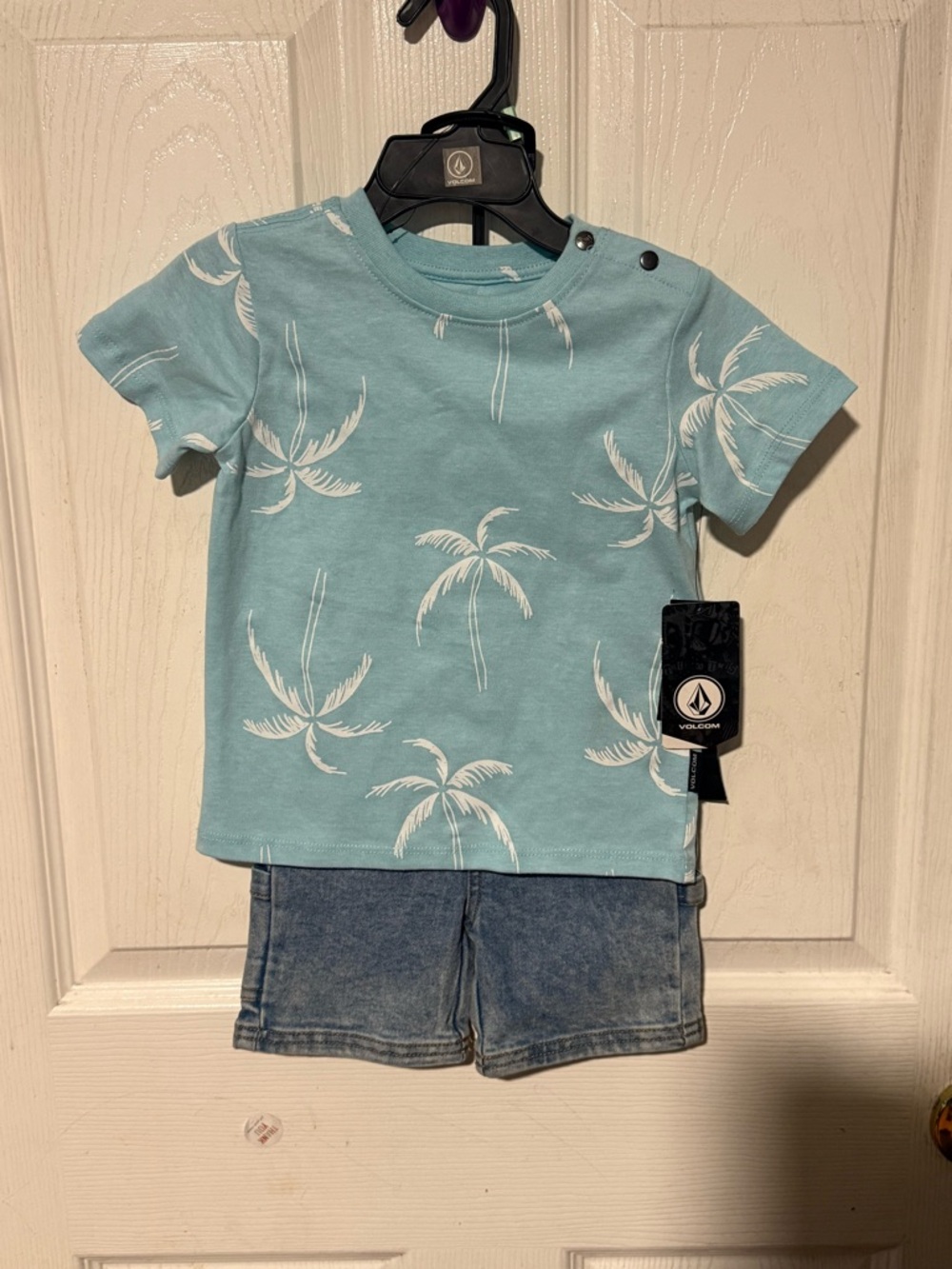 Volcom Light Blue Palm Print Short Sleeve Tee
